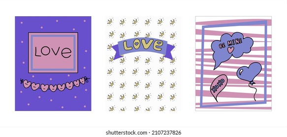 Doodle banner for Valentine s day. Vector colorful illustration for the holiday on February 14. Hand draw set for romance, wedding, date, invitation, greeting card, love. Icons for banners, sales