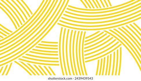 Doodle banner con patrón de ramen amarillo sobre fondo blanco. Patrón abstracto de onda.