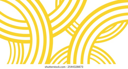 Doodle banner with yellow ramen pattern on white background. Wave abstract pattern.