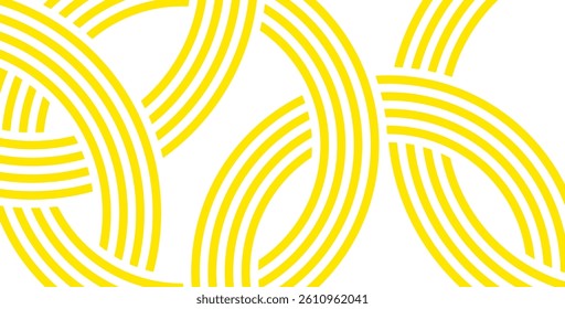 Doodle banner with yellow ramen pattern on white background. Wave abstract pattern. Pasta background, spaghetti abstract geometric pattern.
