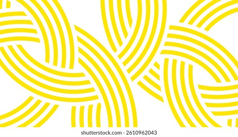 Doodle banner with yellow ramen pattern on white background. Wave abstract pattern. Pasta background, spaghetti abstract geometric pattern.