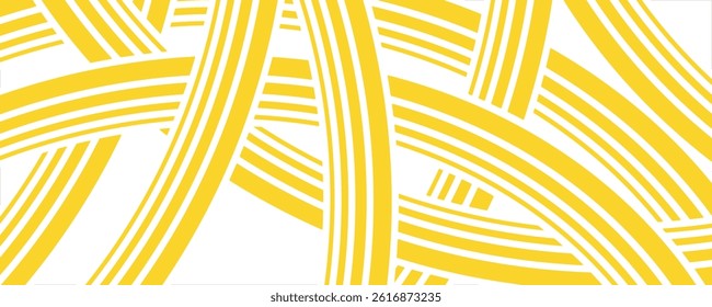Doodle banner with yellow ramen pattern on white background. Wave abstract pattern.