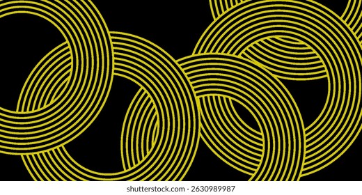 Doodle banner with yellow ramen pattern on black background. Wave abstract pattern. eps 10