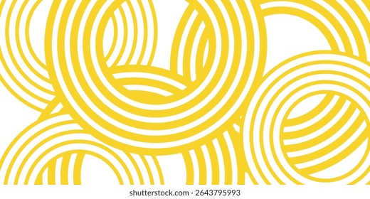 Doodle banner with yellow ramen pattern on white background. Wave abstract pattern, vector illustration