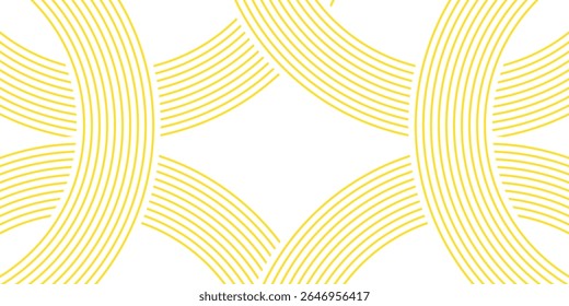 Doodle banner with yellow ramen pattern on white background. Wave abstract pattern.