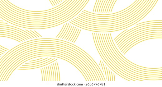 Banner de doodle com padrão de ramen amarelo sobre fundo branco. Padrão abstrato de onda.