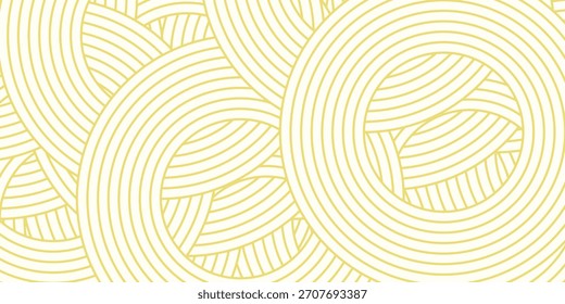 Doodle banner with yellow ramen pattern on white background. Wave abstract pattern.