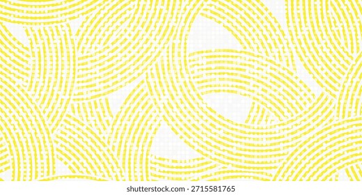 Banner de doodle com padrão de ramen amarelo sobre fundo branco. Padrão abstrato de onda.