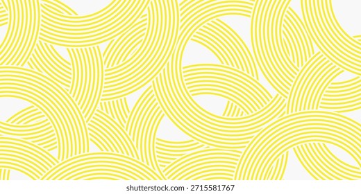 Banner de doodle com padrão de ramen amarelo sobre fundo branco. Padrão abstrato de onda.