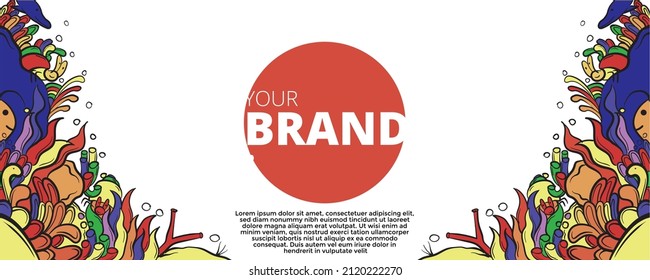 doodle for banners, packaging with colorful objects 