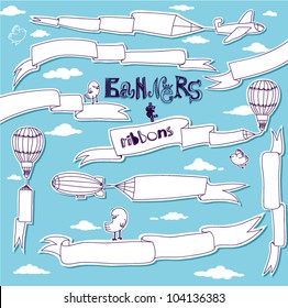 Doodle Banners and Ribbons - Set of hand drawn banners and ribbons carried by the planes, hot air balloons and blimps