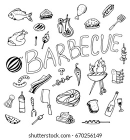 Doodle barbecue drawn pen and all that is present on the barbecue