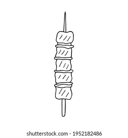 Doodle barbecue in skewer illustration in vector. Hand drawn barbecue in skewer icon in vector. Doodle kebab illustration in vector.