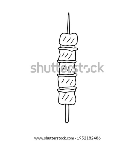 Doodle barbecue in skewer illustration in vector. Hand drawn barbecue in skewer icon in vector. Doodle kebab illustration in vector.