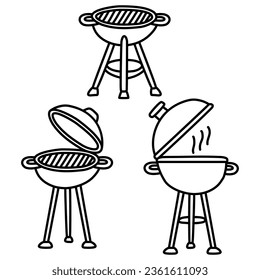Doodle barbeque grill doodle set hand drawn illustration with line art style on white background.