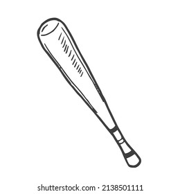 Doodle Baseball Bat. Vector Icon Logo Baseball Bat In Cartoon Style. Symbol Clip Art