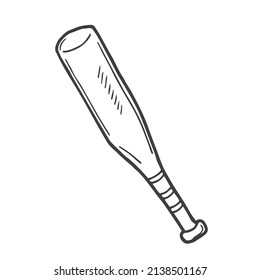 Doodle Baseball Bat. Vector Icon Logo Baseball Bat In Cartoon Style. Symbol Clip Art