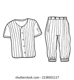 Doodle baseball uniform. Sportwear. T-shirt and pants. Vector illustration