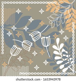 Doodle Based Hijab Scarf Pattern Illustration