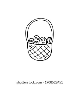 Cesta con huevos. Ilustración dibujada por mano