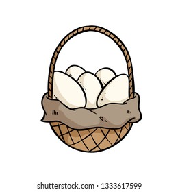 doodle of a basket with five eggs