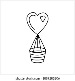 Doodle basket with heart isolated on white. Valentine line art. Sketch vector stock illustration. EPS 10