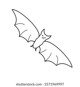 Doodle bat vector illustration. Night dwellers. Rodents, vampire mouse with fangs. Black and white line Isolated images, design elements for theme animals, witchcraft, Halloween.