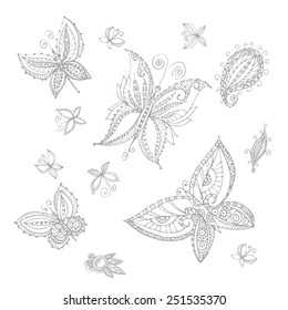 Doodle batik butterflies  set