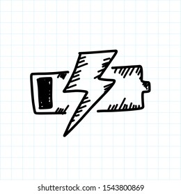 doodle battery Charging icon, vector