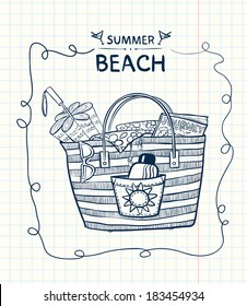 Doodle beach bag with summer gear