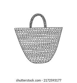Doodle beach bag vector illustration. Hand drawn woven bag doodle clip art