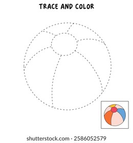 Doodle beach ball clipart vector isolated on white background. Ball kids toy clipart. Beach ball coloring pages worksheets for kids summer activity printable. Trace and color beach ball. 