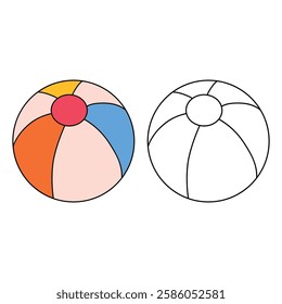 Doodle beach ball clipart vector isolated on white background. Ball kids toy clipart. Beach ball coloring pages worksheets for kids summer activity printable. Trace and color beach ball. 