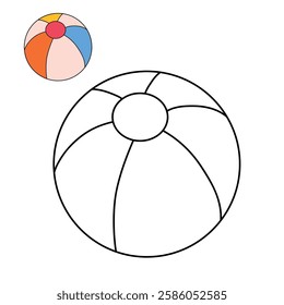 Doodle beach ball clipart vector isolated on white background. Ball kids toy clipart. Beach ball coloring pages worksheets for kids summer activity printable. Trace and color beach ball. 