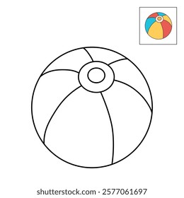 Doodle beach ball coloring pages worksheets for kids summer activity printable. Trace and color beach ball. Beach ball clipart vector isolated on white background. Ball kids toy clipart.