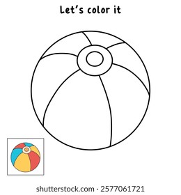 Doodle beach ball coloring pages worksheets for kids summer activity printable. Trace and color beach ball. Beach ball clipart vector isolated on white background. Ball kids toy clipart.