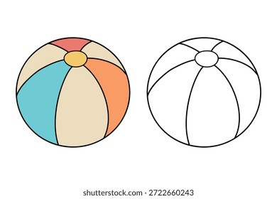 Doodle bola de playa para colorear hojas de trabajo para niños actividad de verano imprimible. Trazo y color de la pelota de playa. Vector del Clipart de la bola de playa aislado en el fondo blanco. Clipart de juguete de los niños de la bola.
