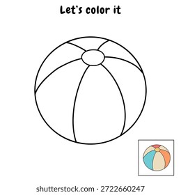 Doodle bola de playa para colorear hojas de trabajo para niños actividad de verano imprimible. Trazo y color de la pelota de playa. Vector del Clipart de la bola de playa aislado en el fondo blanco. Clipart de juguete de los niños de la bola.
