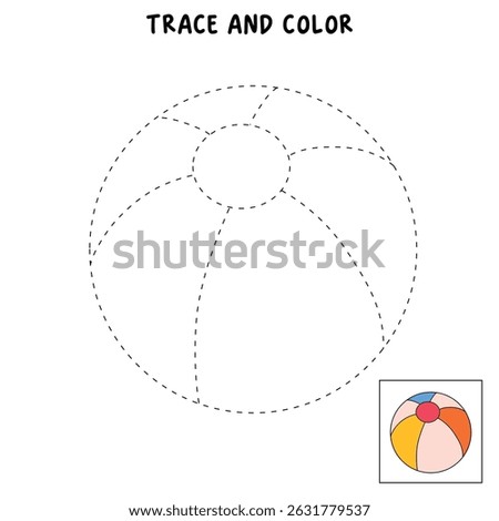 Doodle beach ball coloring pages worksheets for kids summer activity printable. Trace and color beach ball. Beach ball clipart vector isolated on white background. Ball kids toy clipart.