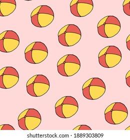 Doodle beach ball seamless pattern. hand drawn background. Vector illustration