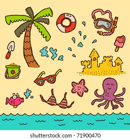 Doodle Beach. A fun doodle set of beach-related items.