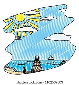 doodle beach ship with surfboard and spring weather