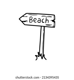 Doodle beach sign illustration. Hand drawn summer icon