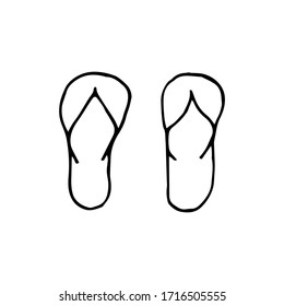 Doodle beach slippers. hand drawn of a  beach slippers isolated on a white background. Vector illustration sticker, icon, design element