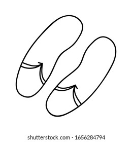 Doodle beach Slippers illustration.Black and white image.Contour hand drawing.Summer, vacation, beach, shoes.Shoes for the beach and the sea.Vector illustration