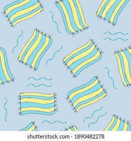 Doodle beach towel seamless pattern. hand drawn background. Vector illustration