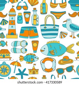 Doodle beach and Travel icons Hand drawn picture