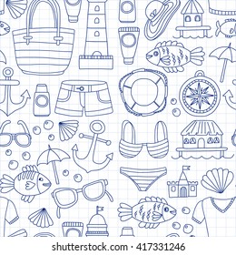 Doodle beach and Travel icons Hand drawn picture