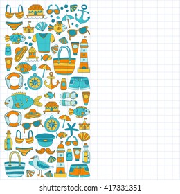 Doodle beach and Travel icons Hand drawn picture