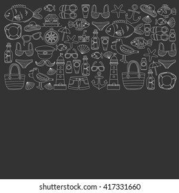 Doodle beach and Travel icons Hand drawn picture